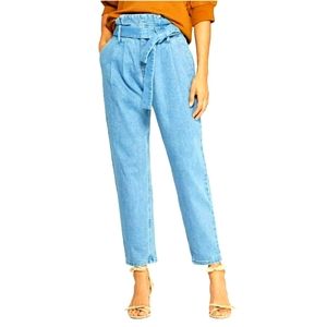 Who What Wear Women's Mid-Rise Light Wash Paperbag